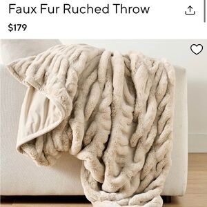 Pottery Barn Luxurious Faux Fur Ruched Throw Blanket - Cream